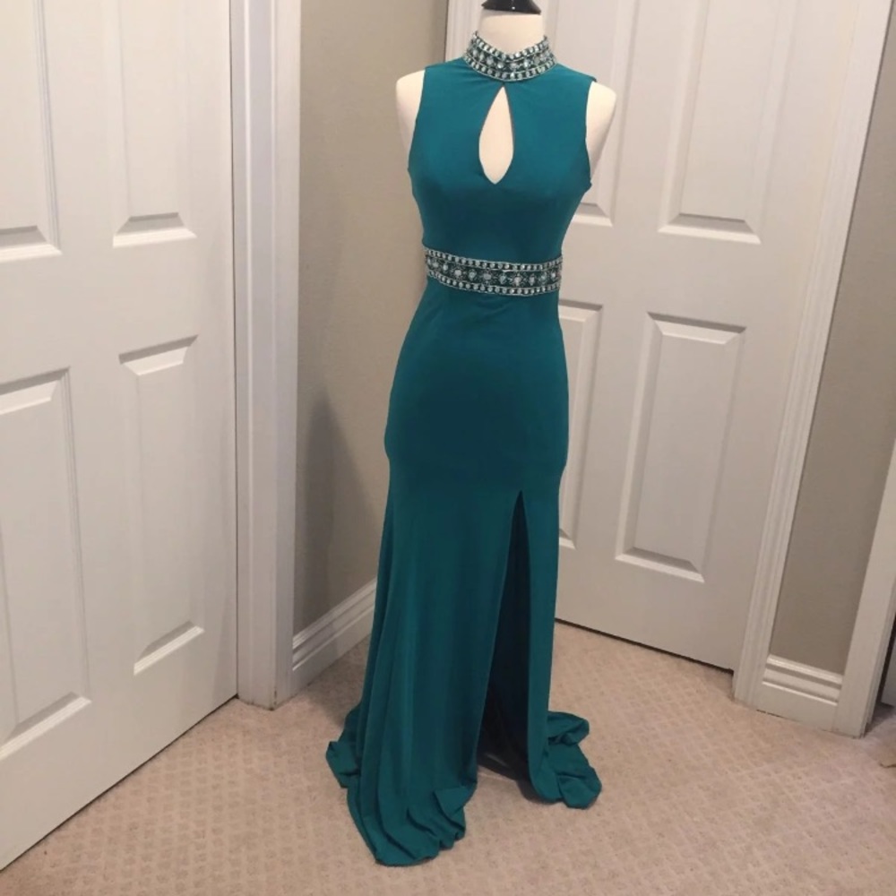 Sea green beaded gown